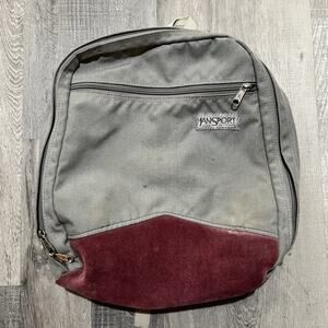 VTG Jansport Suede Leather Bottom Grey/Red Travel School Hike Bag Backpack USA